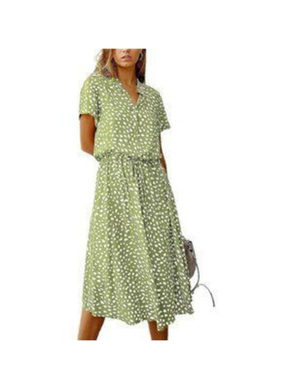 Women's Summer Vintage Short Sleeve Button Down Midi Dress, Army Green